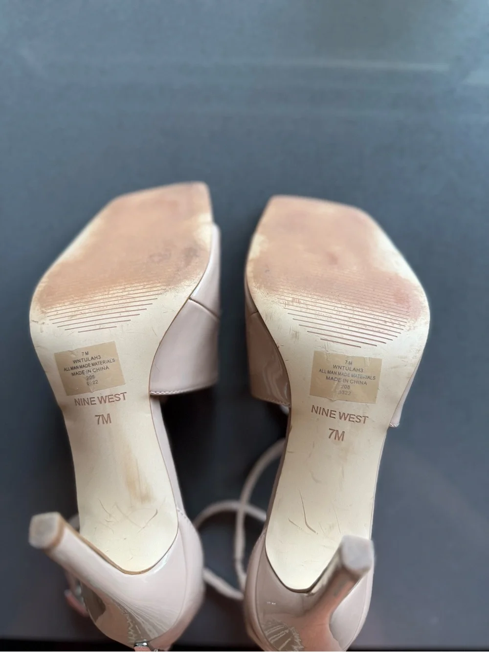 Nine West Nude Strappy Block Heel Sandals women's size US7